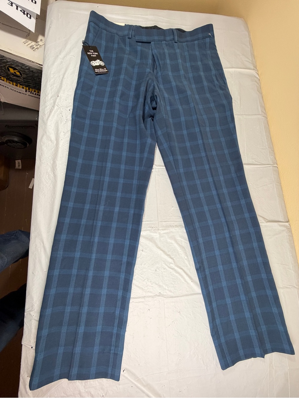 Men's Blue Plaid Dress Pants -‎ Tailored Modern Fit 32x30